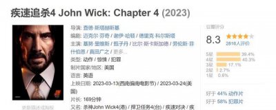 ​《疾速追杀4》开分8.3，169分钟片长120分钟高潮，距经典一步之遥