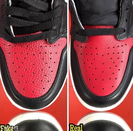 aj1黑红脚趾真假对比 轻松鉴定aj1黑红脚趾