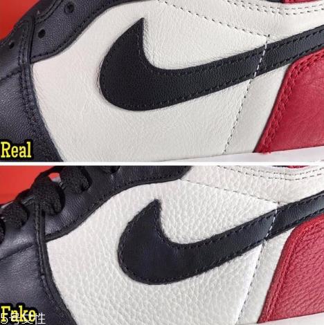 aj1黑红脚趾真假对比 轻松鉴定aj1黑红脚趾