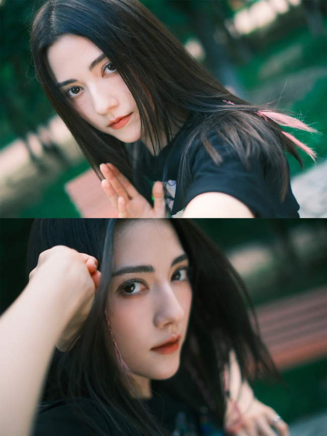 美貌撩人！娜然黑长直造型酷飒吸睛