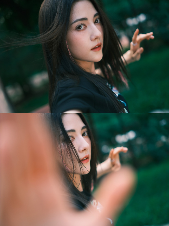 美貌撩人！娜然黑长直造型酷飒吸睛