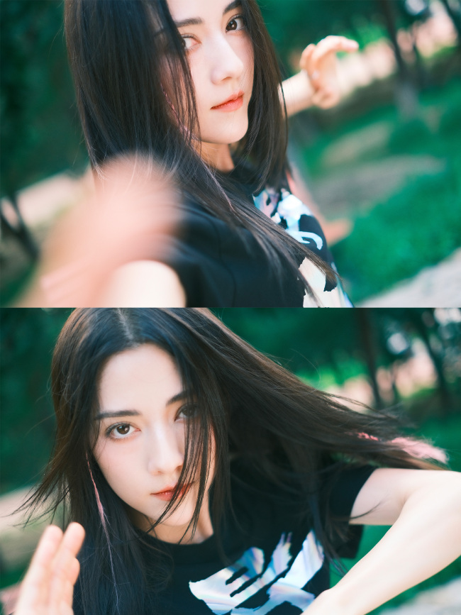 美貌撩人！娜然黑长直造型酷飒吸睛
