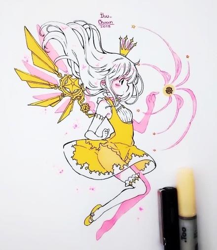 超好看的一组马克笔卡通少女手绘，个个都是大眼萌，实在太可爱