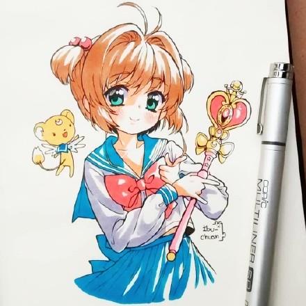 超好看的一组马克笔卡通少女手绘，个个都是大眼萌，实在太可爱