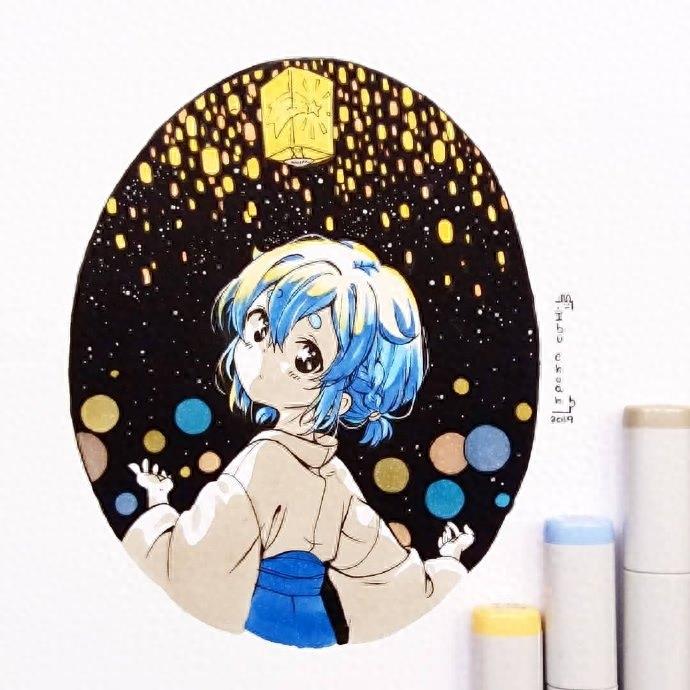 超好看的一组马克笔卡通少女手绘，个个都是大眼萌，实在太可爱