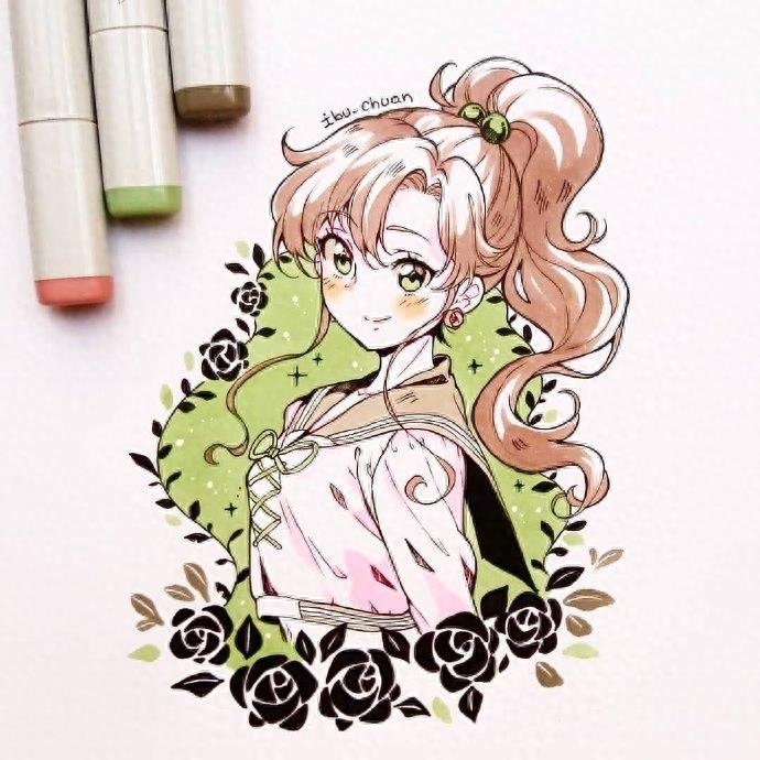 超好看的一组马克笔卡通少女手绘，个个都是大眼萌，实在太可爱