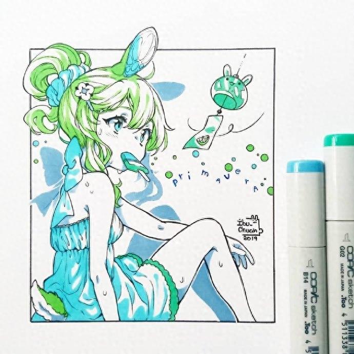 超好看的一组马克笔卡通少女手绘，个个都是大眼萌，实在太可爱