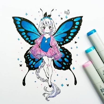 超好看的一组马克笔卡通少女手绘，个个都是大眼萌，实在太可爱