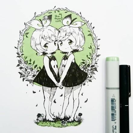 超好看的一组马克笔卡通少女手绘，个个都是大眼萌，实在太可爱