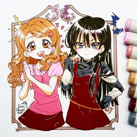 超好看的一组马克笔卡通少女手绘，个个都是大眼萌，实在太可爱